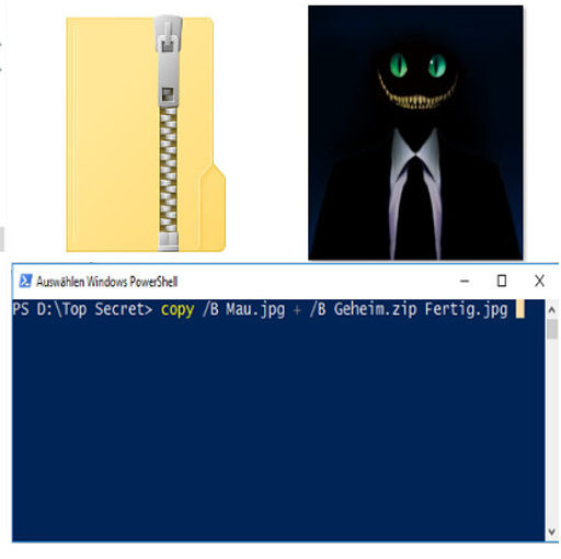 Zip Archive in JPG Bildern verstecken